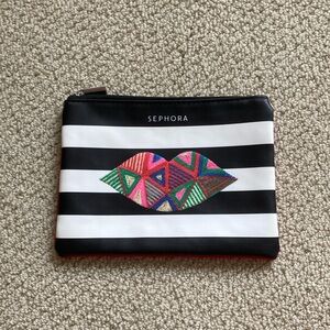 Sephora Medium Cosmetic Case Red Black White Striped NWOT 8” by 6”